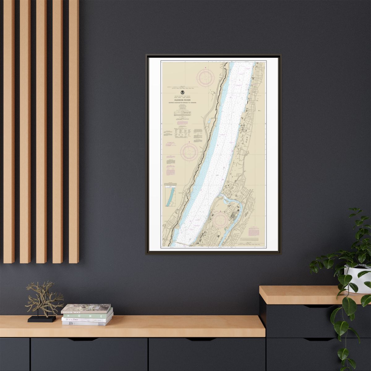 Chart 12345 Hudson River George Washington Bridge to Yonkers - NOAA Nautical Chart Floating Frame Canvas | 20" x 30" | 24" x 36" | 32" x 48" - Espresso context-2
