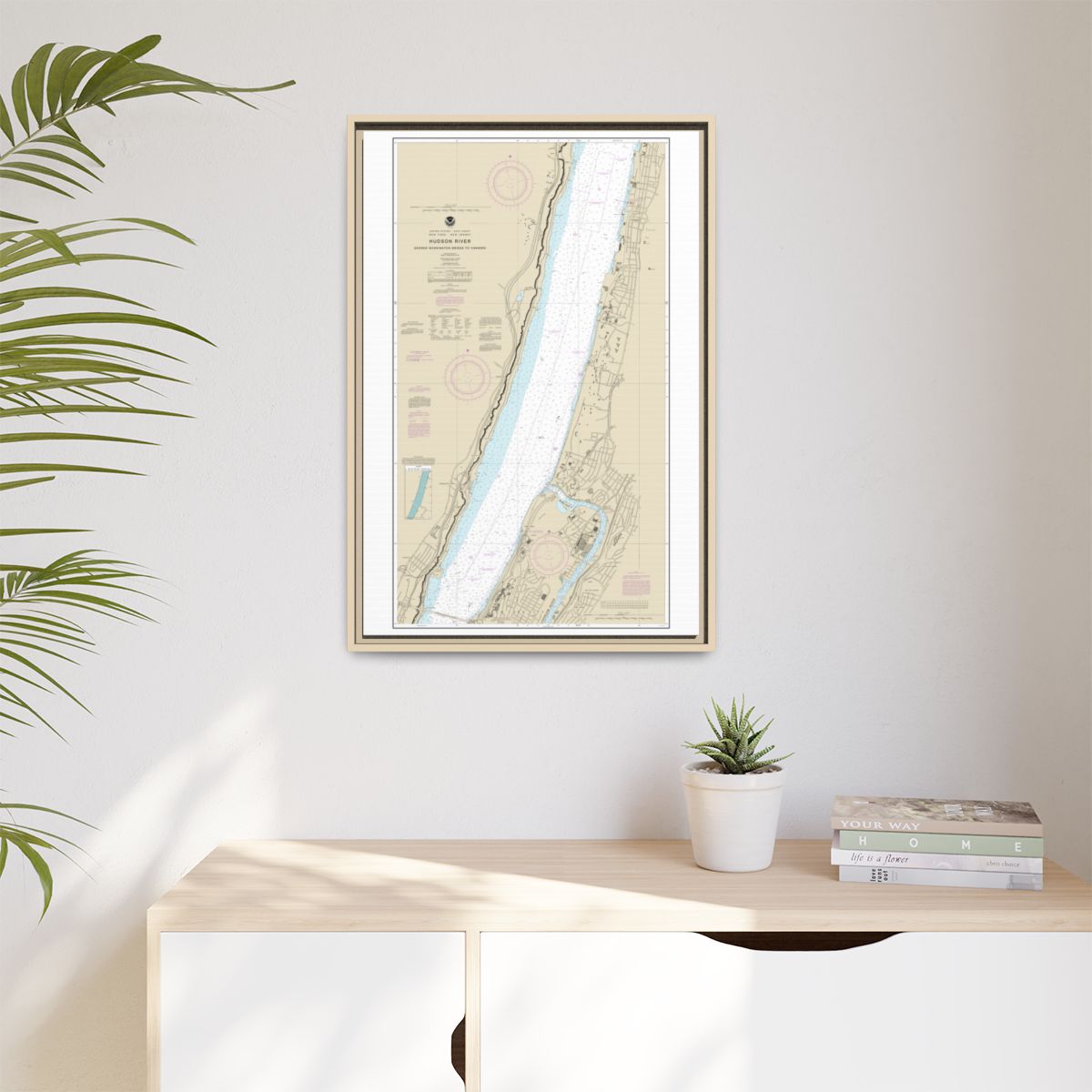 Chart 12345 Hudson River George Washington Bridge to Yonkers - NOAA Nautical Chart Floating Frame Canvas | 20" x 30" | 24" x 36" | 32" x 48" - Natural context-1