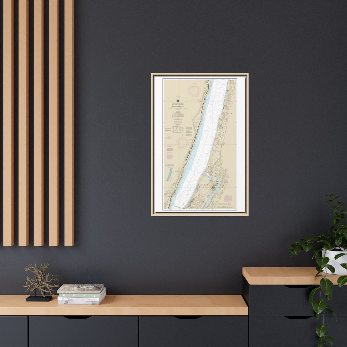 Chart 12345 Hudson River George Washington Bridge to Yonkers - NOAA Nautical Chart Floating Frame Canvas | 20" x 30" | 24" x 36" | 32" x 48" - Natural context-2