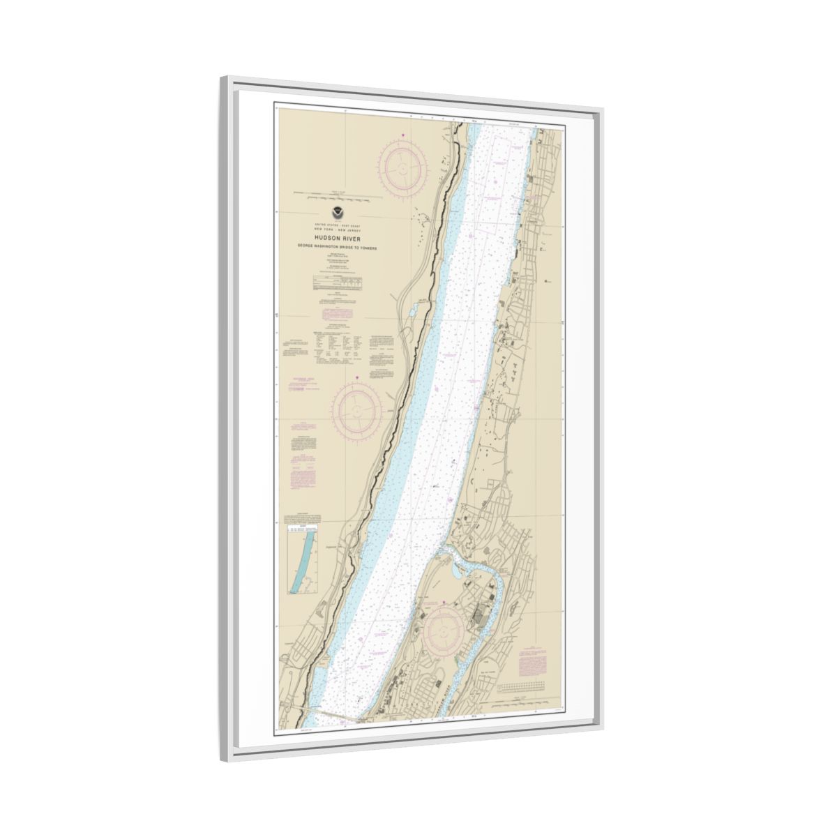 Chart 12345 Hudson River George Washington Bridge to Yonkers - NOAA Nautical Chart Floating Frame Canvas | 20" x 30" | 24" x 36" | 32" x 48" - White side