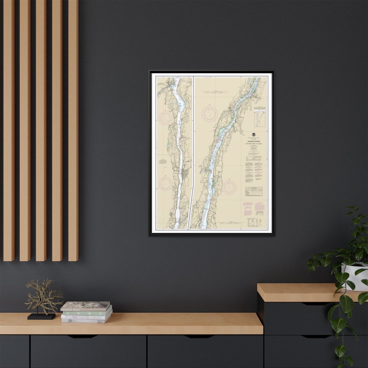 Chart 12347 Hudson River Wappinger Creek to Hudson - NOAA Nautical Chart Floating Frame Canvas | 24" x 32" | 30" x 40" - Black context-2