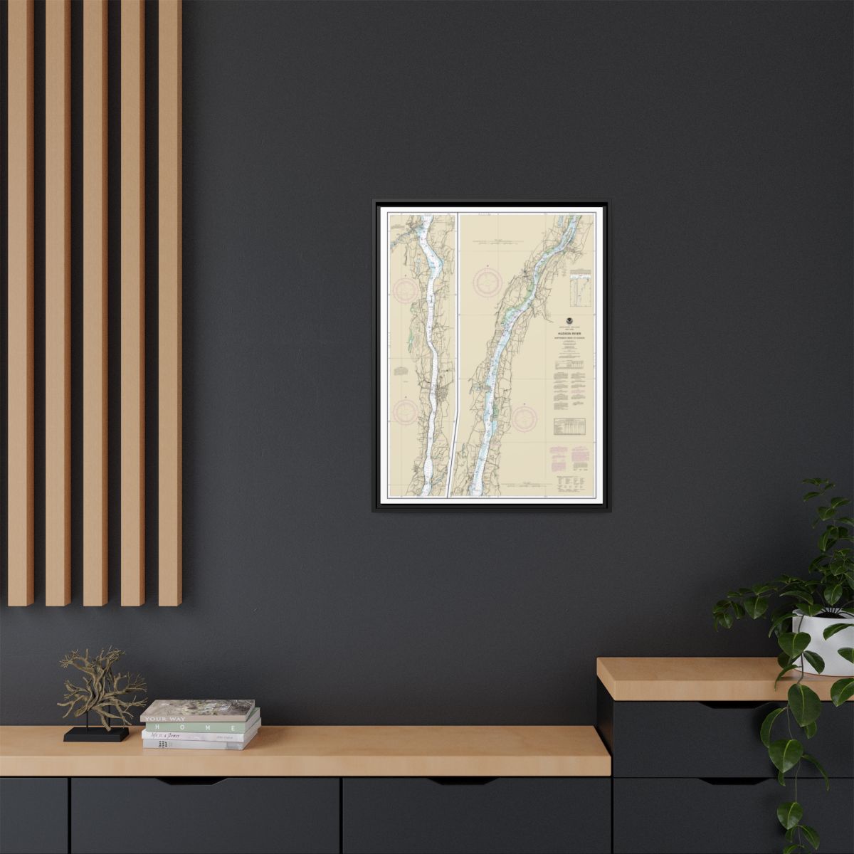 Chart 12347 Hudson River Wappinger Creek to Hudson - NOAA Nautical Chart Floating Frame Canvas | 24" x 32" | 30" x 40" - Black context-2