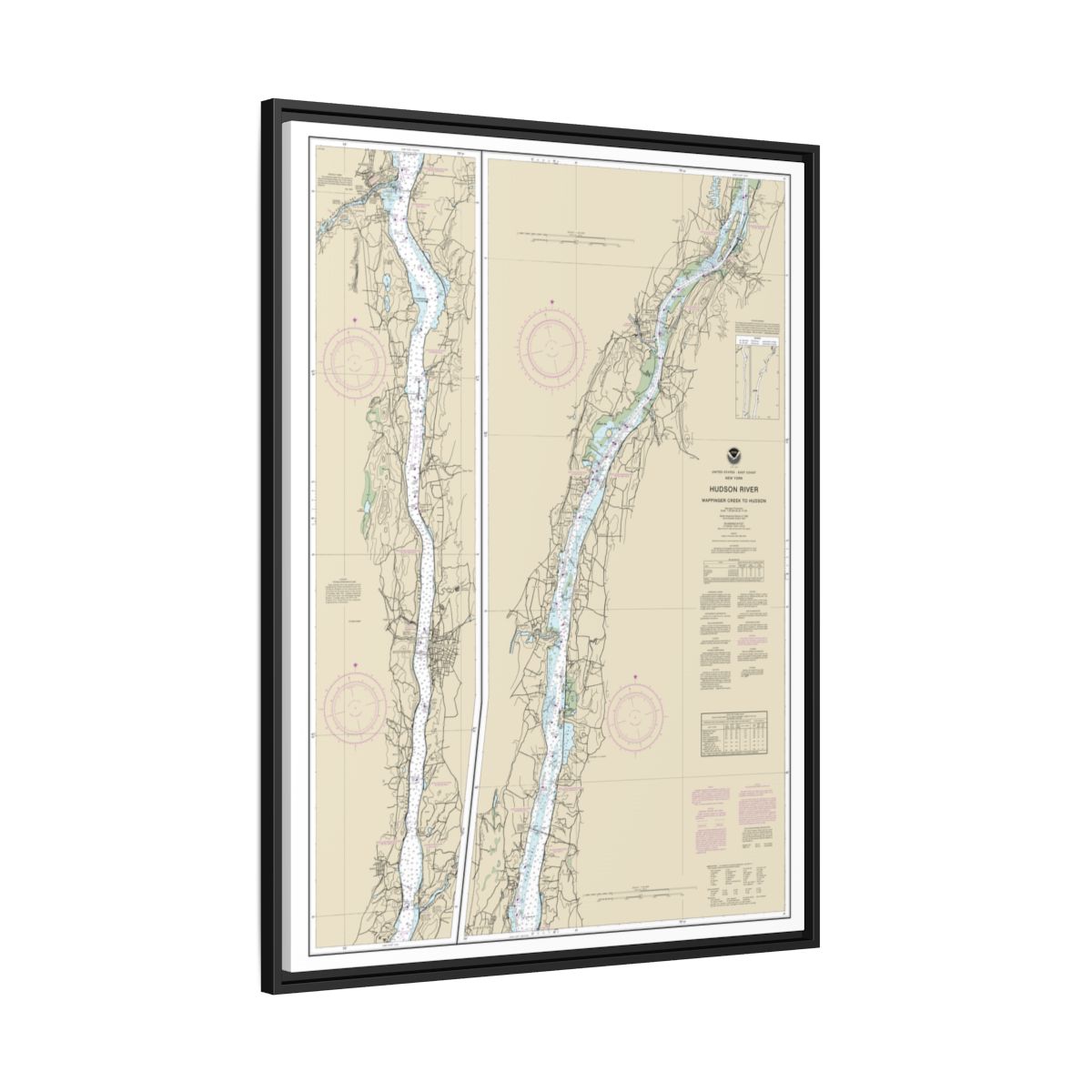 Chart 12347 Hudson River Wappinger Creek to Hudson - NOAA Nautical Chart Floating Frame Canvas | 24" x 32" | 30" x 40" - Black side