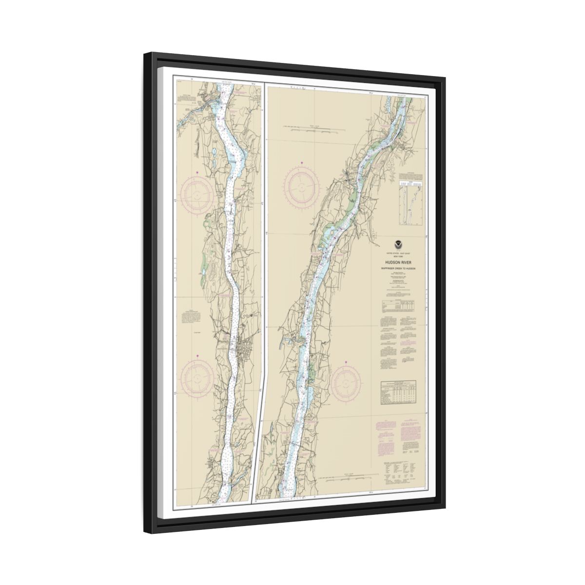 Chart 12347 Hudson River Wappinger Creek to Hudson - NOAA Nautical Chart Floating Frame Canvas | 24" x 32" | 30" x 40" - Black side