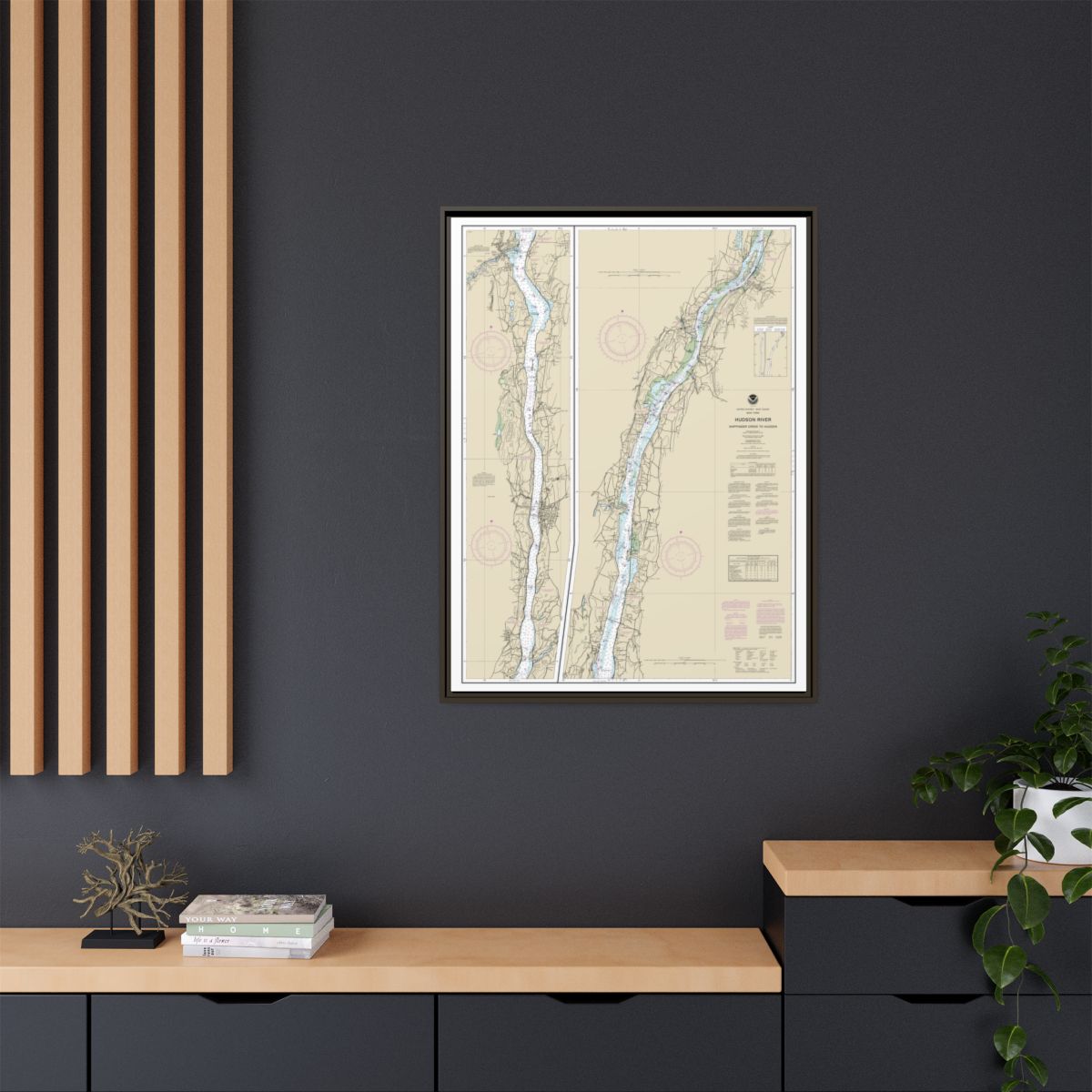 Chart 12347 Hudson River Wappinger Creek to Hudson - NOAA Nautical Chart Floating Frame Canvas | 24" x 32" | 30" x 40" - Espresso context-2