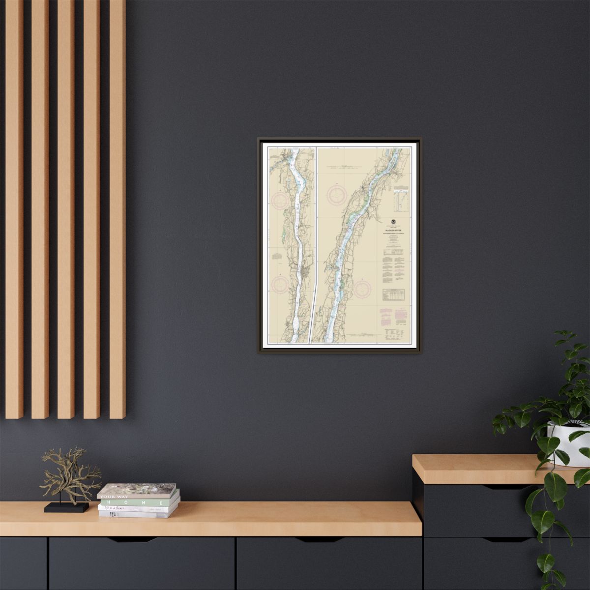 Chart 12347 Hudson River Wappinger Creek to Hudson - NOAA Nautical Chart Floating Frame Canvas | 24" x 32" | 30" x 40" - Espresso context-2