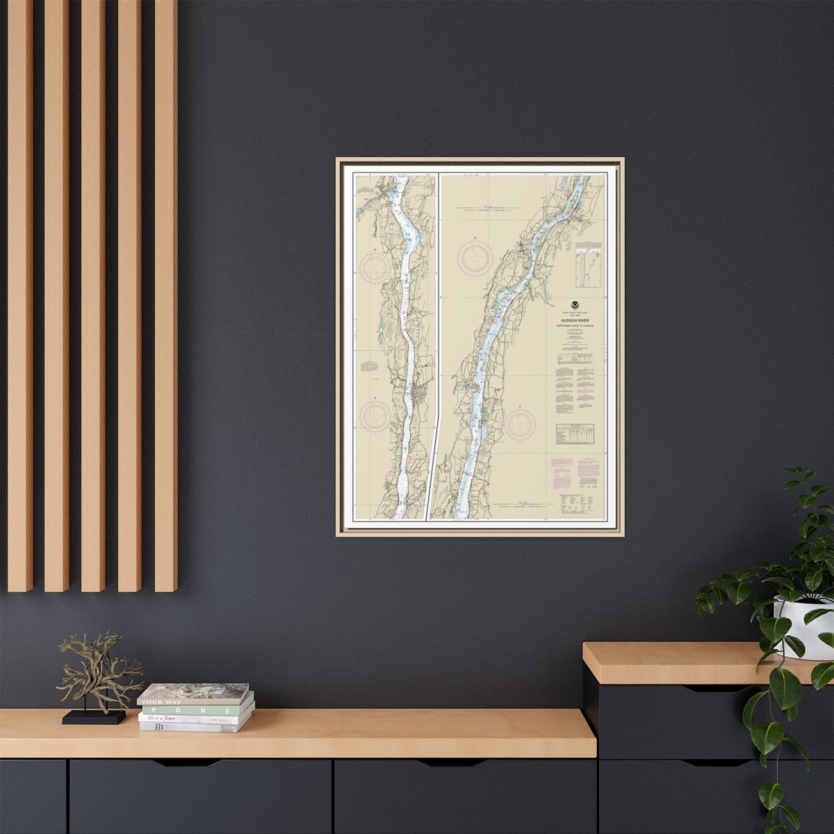 Chart 12347 Hudson River Wappinger Creek to Hudson - NOAA Nautical Chart Floating Frame Canvas | 24" x 32" | 30" x 40" - Natural context-2