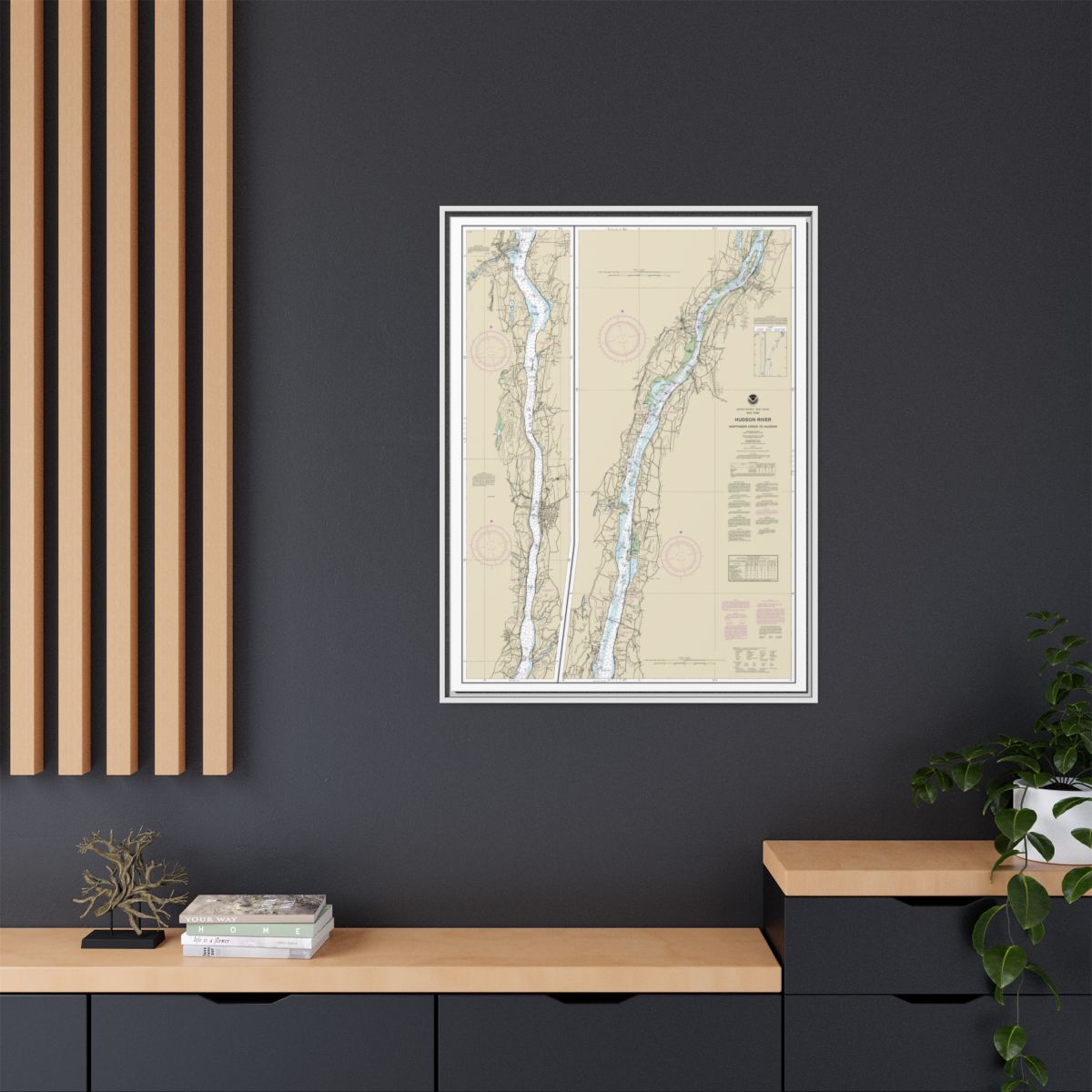 Chart 12347 Hudson River Wappinger Creek to Hudson - NOAA Nautical Chart Floating Frame Canvas | 24" x 32" | 30" x 40" - White context-2