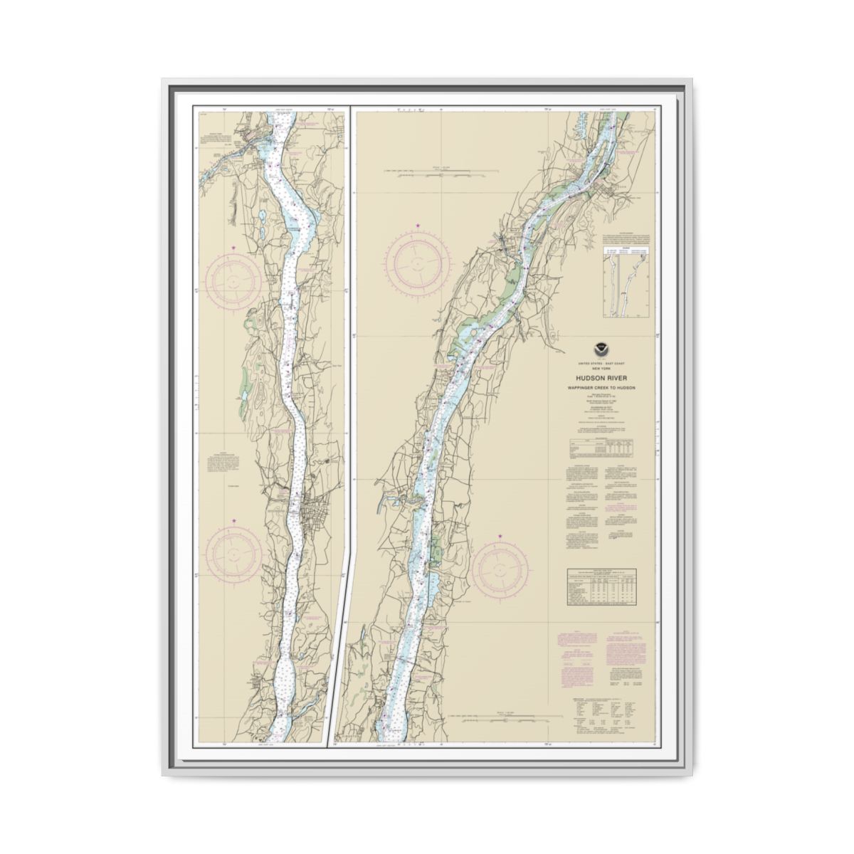 Chart 12347 Hudson River Wappinger Creek to Hudson - NOAA Nautical Chart Floating Frame Canvas | 24" x 32" | 30" x 40" - White front