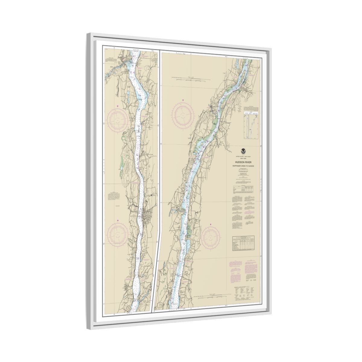 Chart 12347 Hudson River Wappinger Creek to Hudson - NOAA Nautical Chart Floating Frame Canvas | 24" x 32" | 30" x 40" - White side