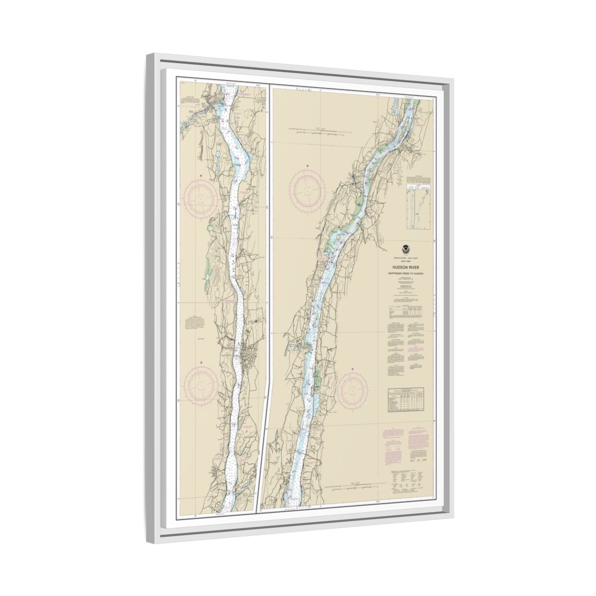 Chart 12347 Hudson River Wappinger Creek to Hudson - NOAA Nautical Chart Floating Frame Canvas | 24" x 32" | 30" x 40" - White side