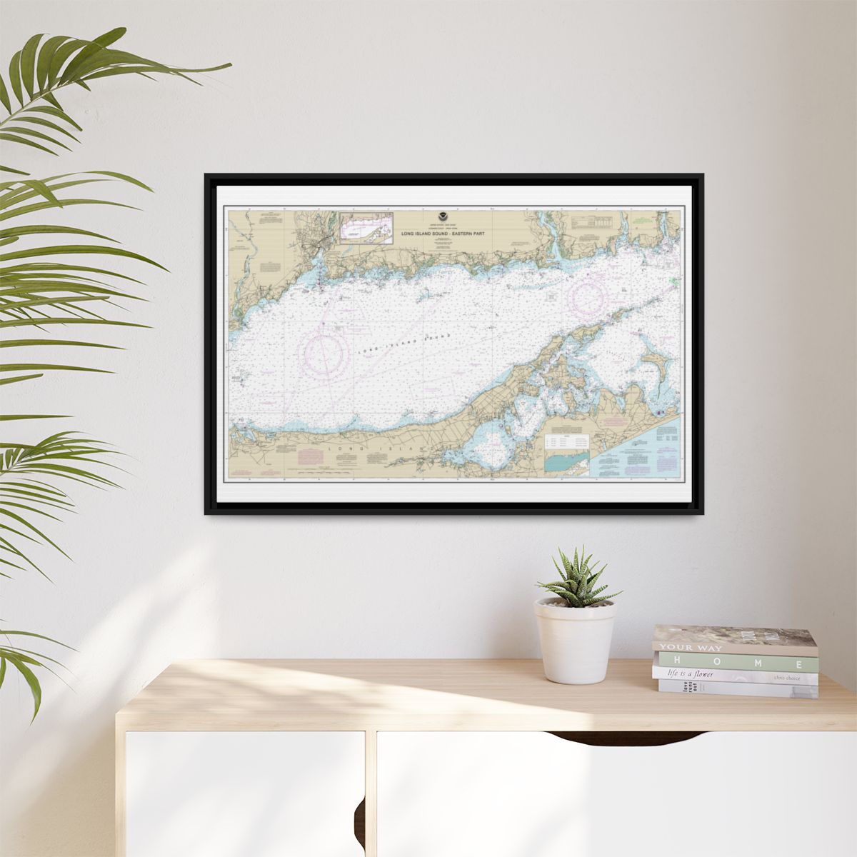 Chart 12354 Long Island Sound Eastern part - NOAA Nautical Chart Floating Frame Canvas | 30" x 20" | 36" x 24" | 48" x 32" - Black context-1