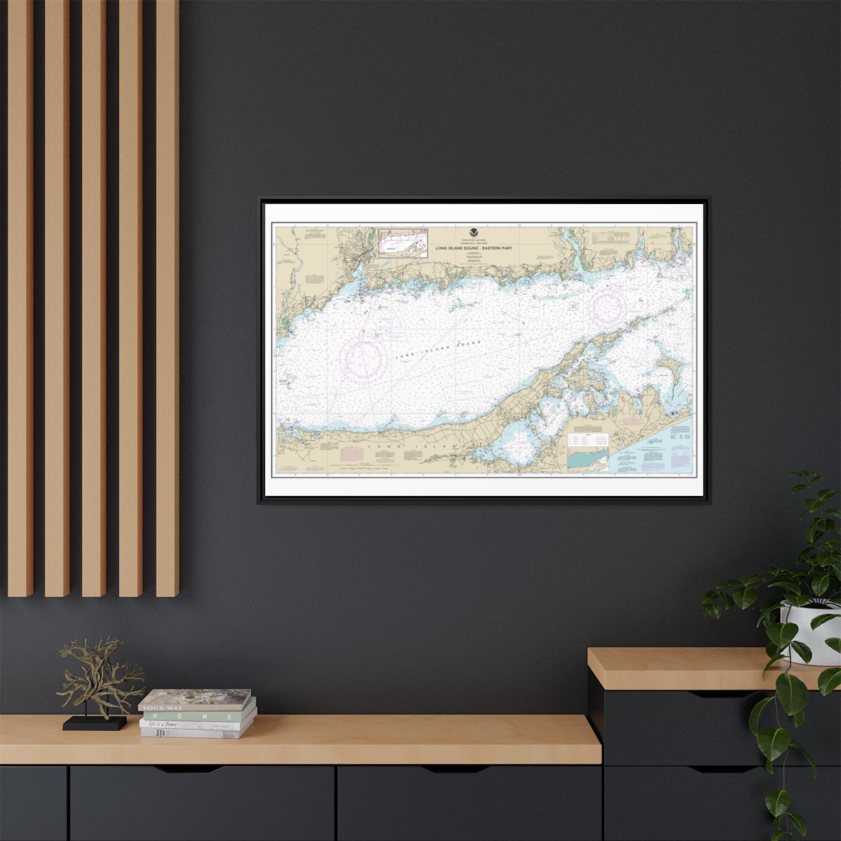 Chart 12354 Long Island Sound Eastern part - NOAA Nautical Chart Floating Frame Canvas | 30" x 20" | 36" x 24" | 48" x 32" - Black context-2