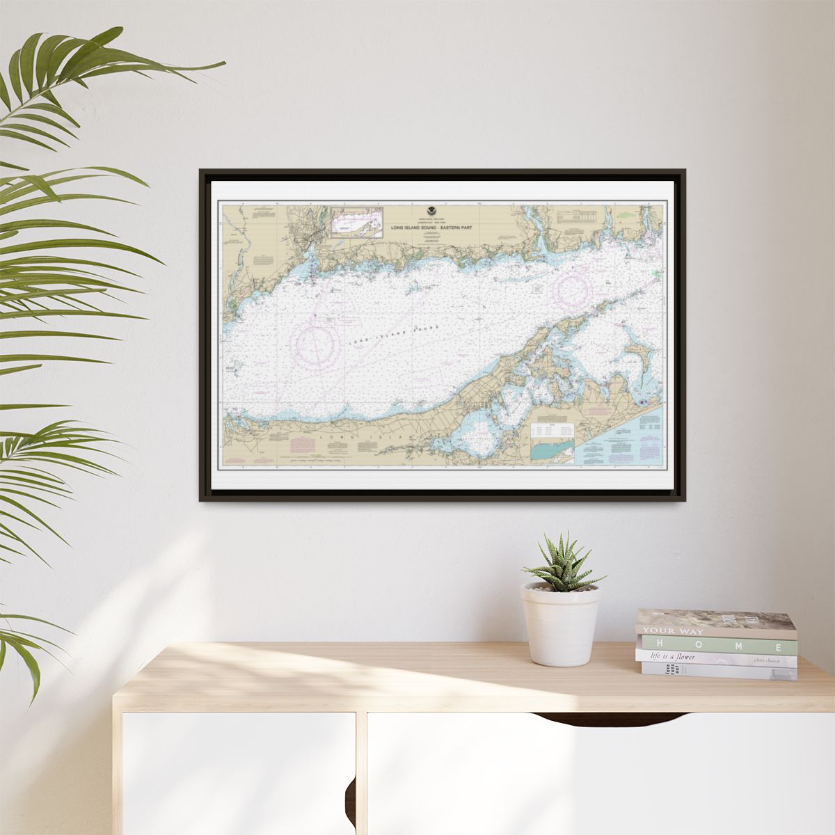 Chart 12354 Long Island Sound Eastern part - NOAA Nautical Chart Floating Frame Canvas | 30" x 20" | 36" x 24" | 48" x 32" - Espresso context-1