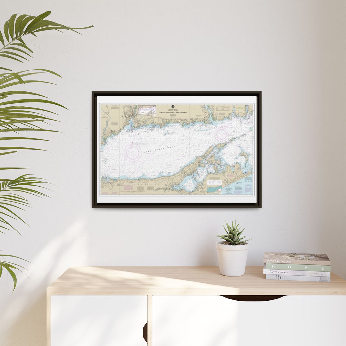 Chart 12354 Long Island Sound Eastern part - NOAA Nautical Chart Floating Frame Canvas | 30" x 20" | 36" x 24" | 48" x 32" - Espresso context-1