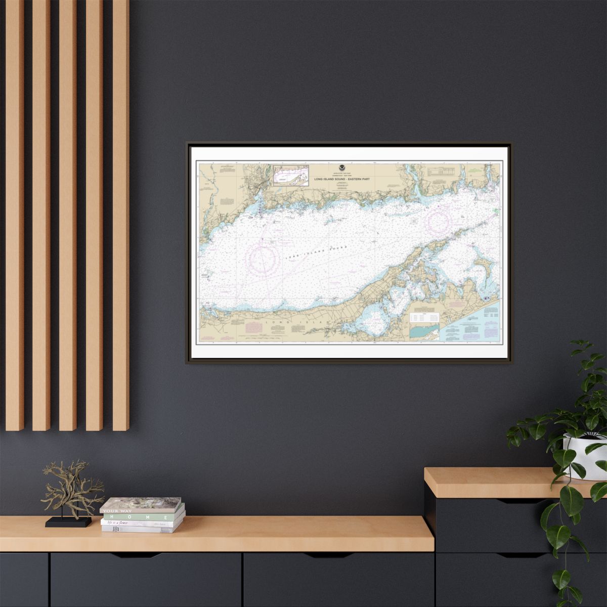 Chart 12354 Long Island Sound Eastern part - NOAA Nautical Chart Floating Frame Canvas | 30" x 20" | 36" x 24" | 48" x 32" - Espresso context-2