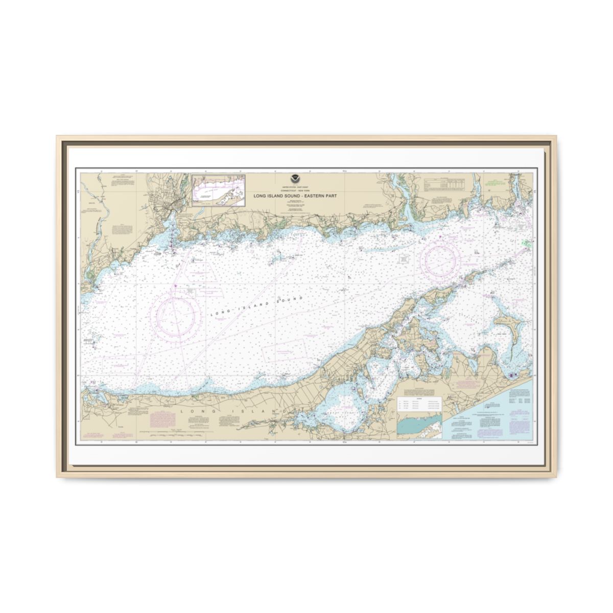 Chart 12354 Long Island Sound Eastern part - NOAA Nautical Chart Floating Frame Canvas | 30" x 20" | 36" x 24" | 48" x 32" - Natural front