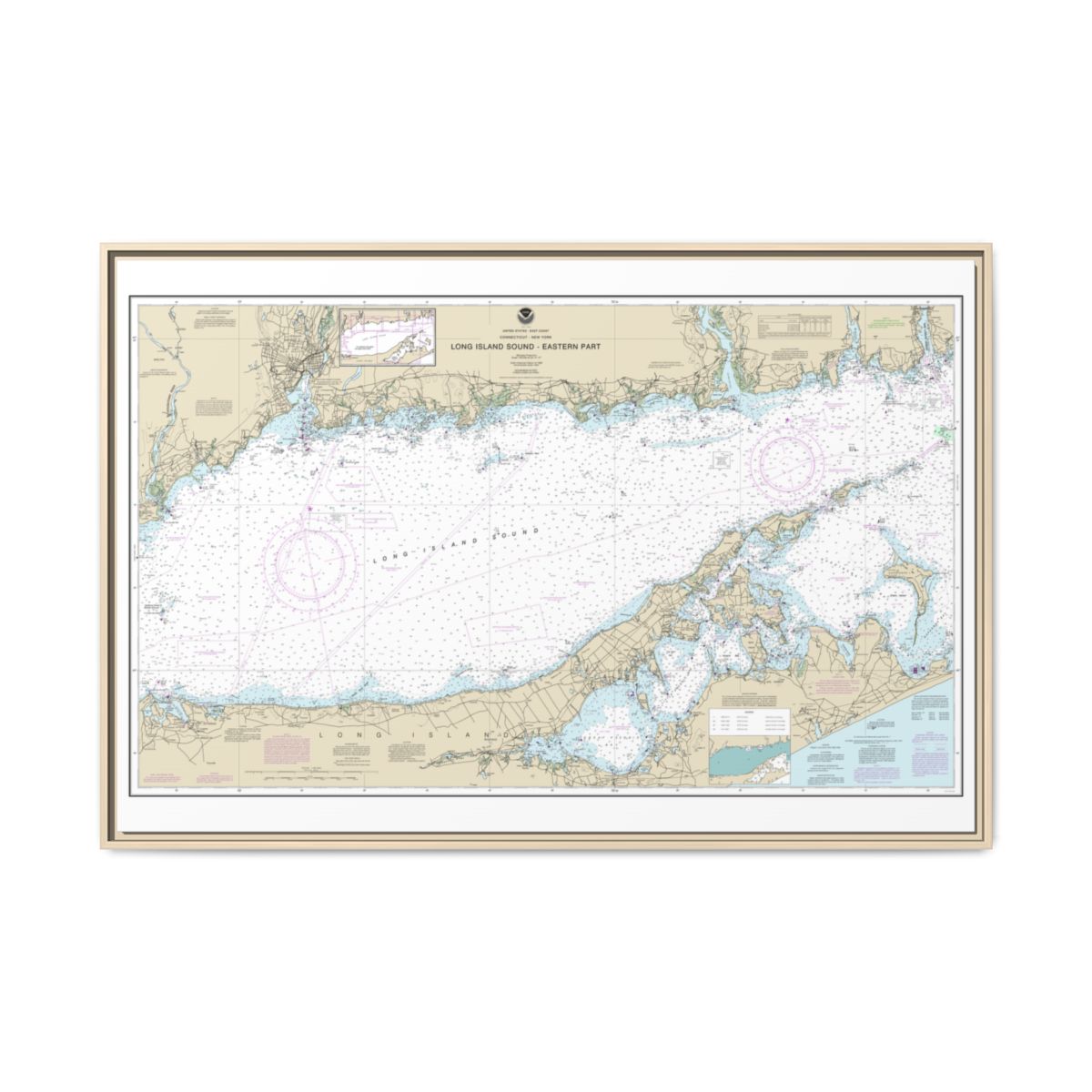 Chart 12354 Long Island Sound Eastern part - NOAA Nautical Chart Floating Frame Canvas | 30" x 20" | 36" x 24" | 48" x 32" - Natural front