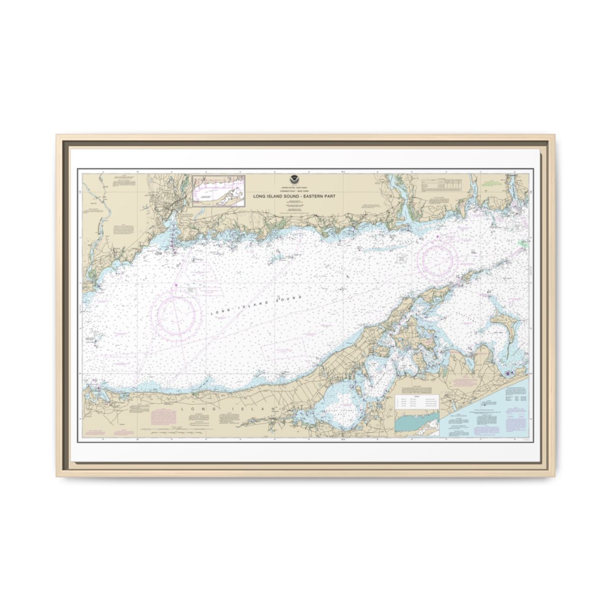 Chart 12354 Long Island Sound Eastern part - NOAA Nautical Chart Floating Frame Canvas | 30" x 20" | 36" x 24" | 48" x 32" - Natural front