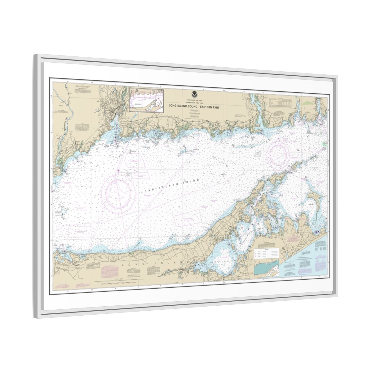 Chart 12354 Long Island Sound Eastern part - NOAA Nautical Chart Floating Frame Canvas | 30" x 20" | 36" x 24" | 48" x 32" - White side