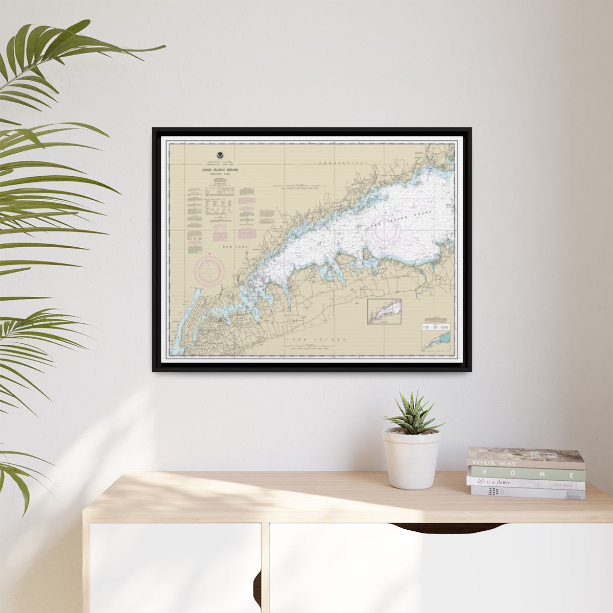 Chart 12363 Long Island Sound Western Part - NOAA Nautical Chart Floating Frame Canvas | 32" x 24" | 40" x 30" - Black context-1