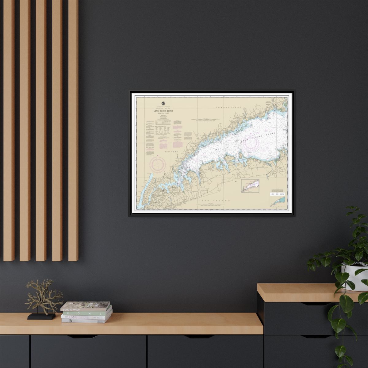 Chart 12363 Long Island Sound Western Part - NOAA Nautical Chart Floating Frame Canvas | 32" x 24" | 40" x 30" - Black context-2