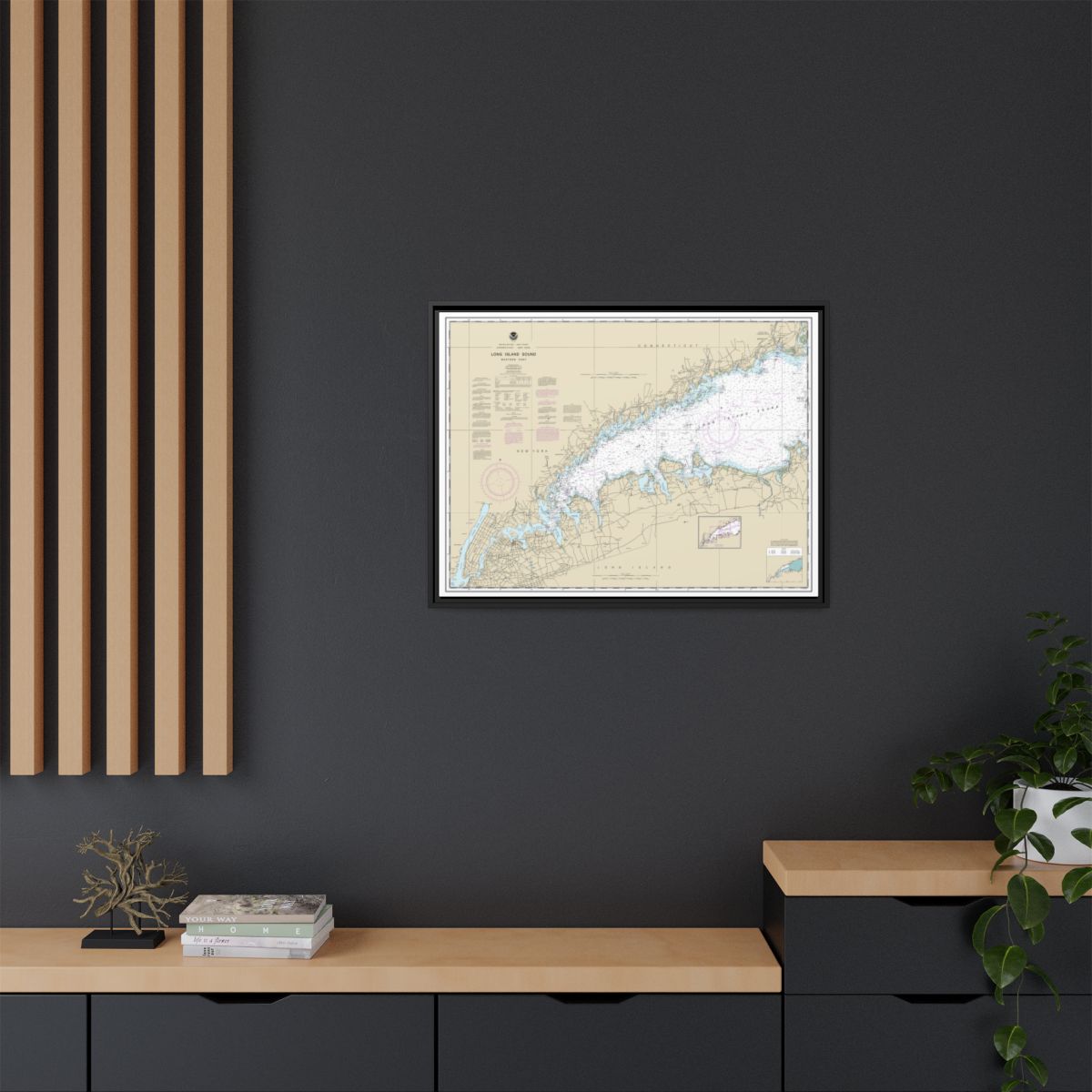 Chart 12363 Long Island Sound Western Part - NOAA Nautical Chart Floating Frame Canvas | 32" x 24" | 40" x 30" - Black context-2