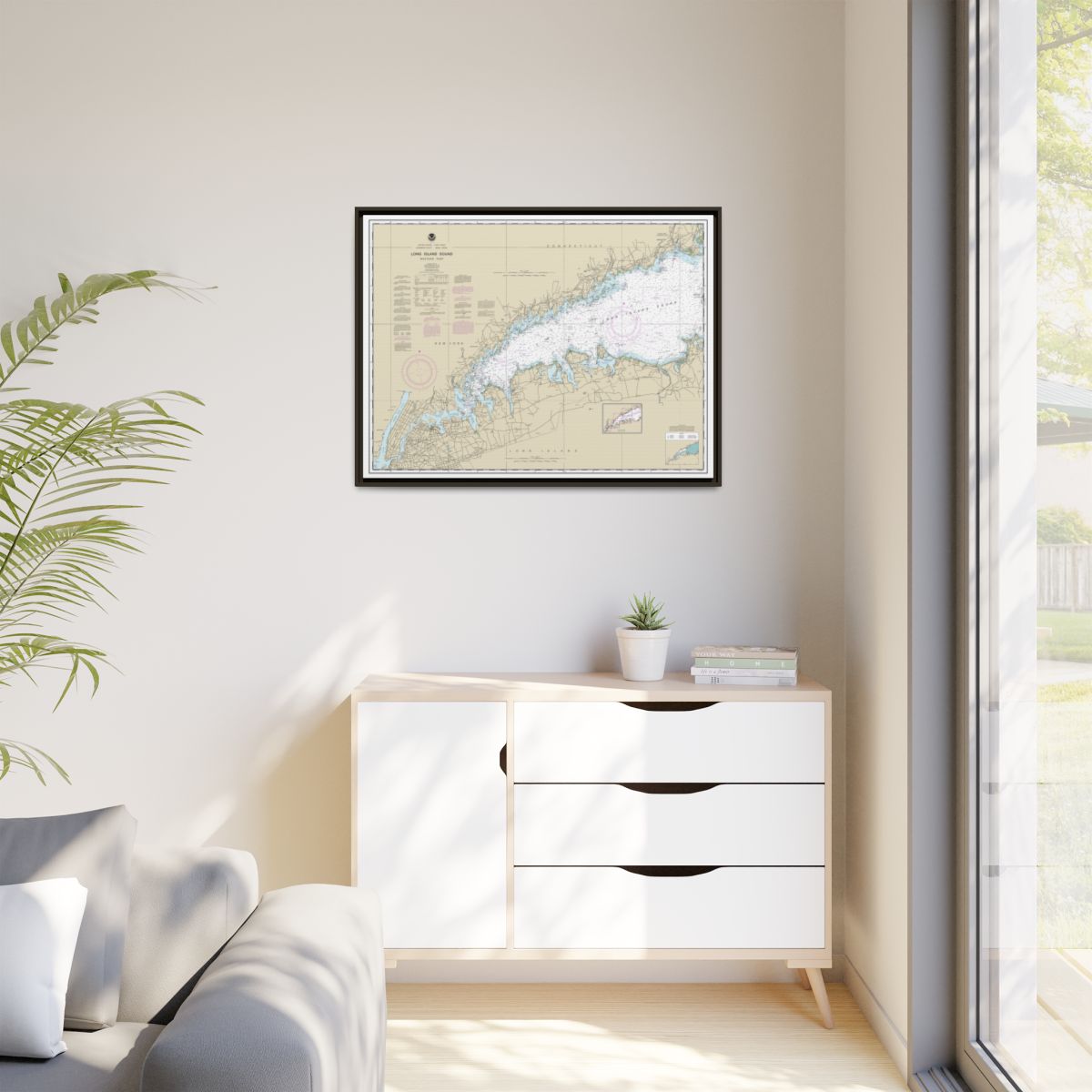 Chart 12363 Long Island Sound Western Part - NOAA Nautical Chart Floating Frame Canvas | 32" x 24" | 40" x 30" - Espresso context-1