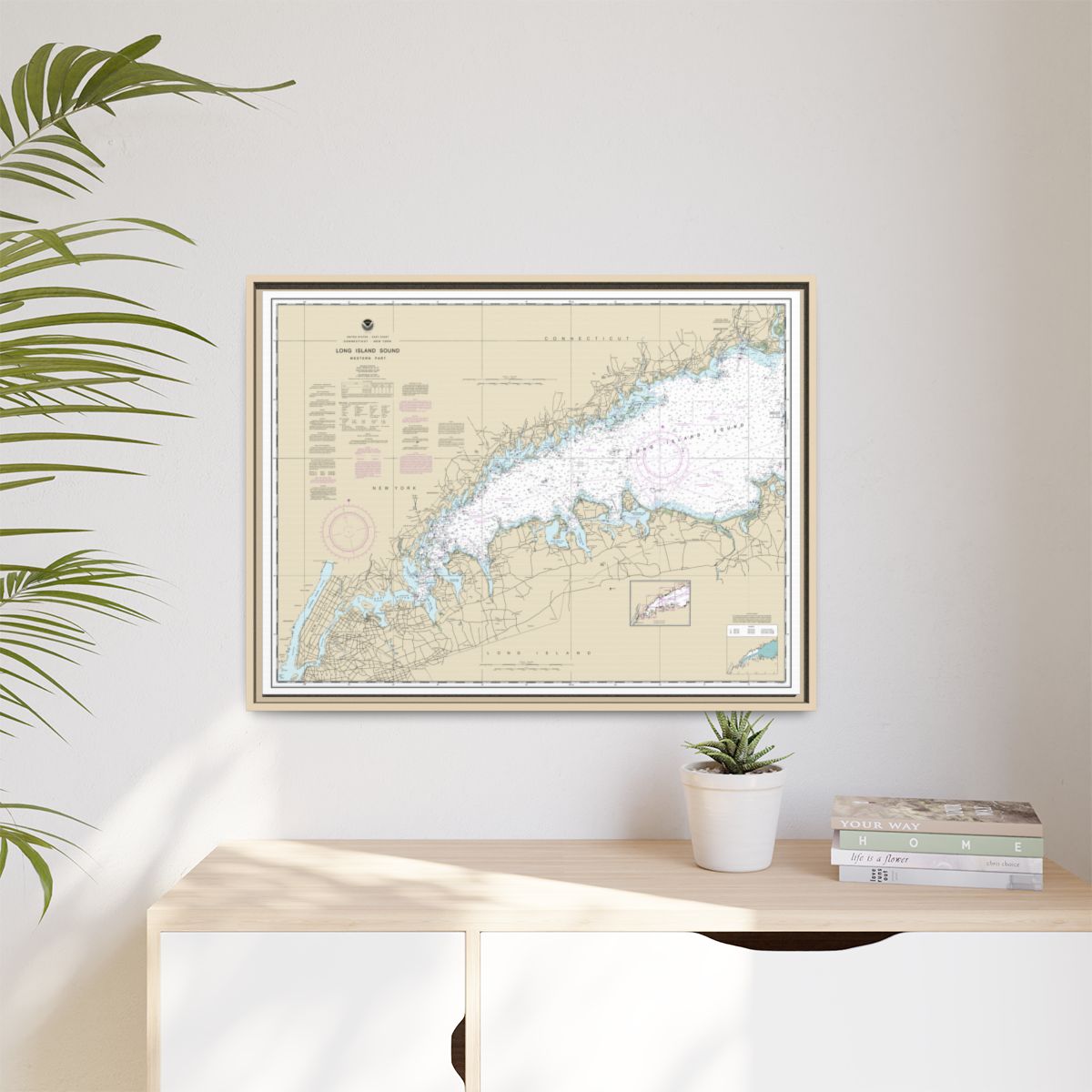 Chart 12363 Long Island Sound Western Part - NOAA Nautical Chart Floating Frame Canvas | 32" x 24" | 40" x 30" - Natural context-1