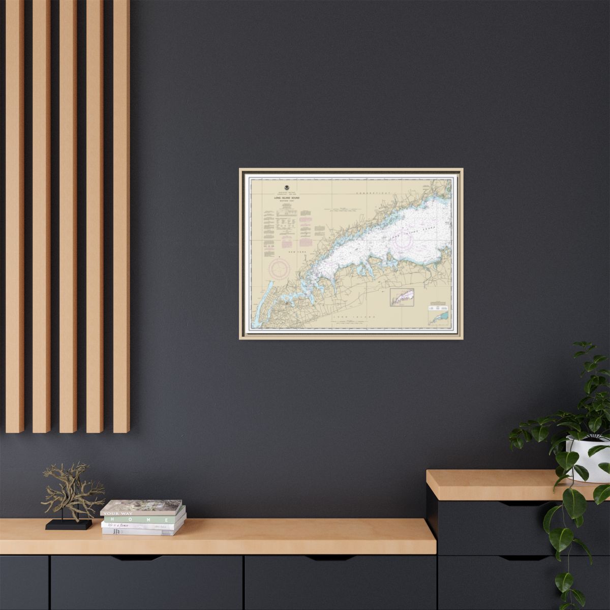 Chart 12363 Long Island Sound Western Part - NOAA Nautical Chart Floating Frame Canvas | 32" x 24" | 40" x 30" - Natural context-2