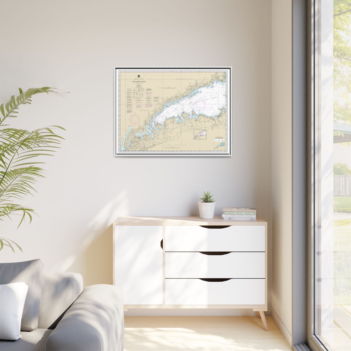 Chart 12363 Long Island Sound Western Part - NOAA Nautical Chart Floating Frame Canvas | 32" x 24" | 40" x 30" - White context-1