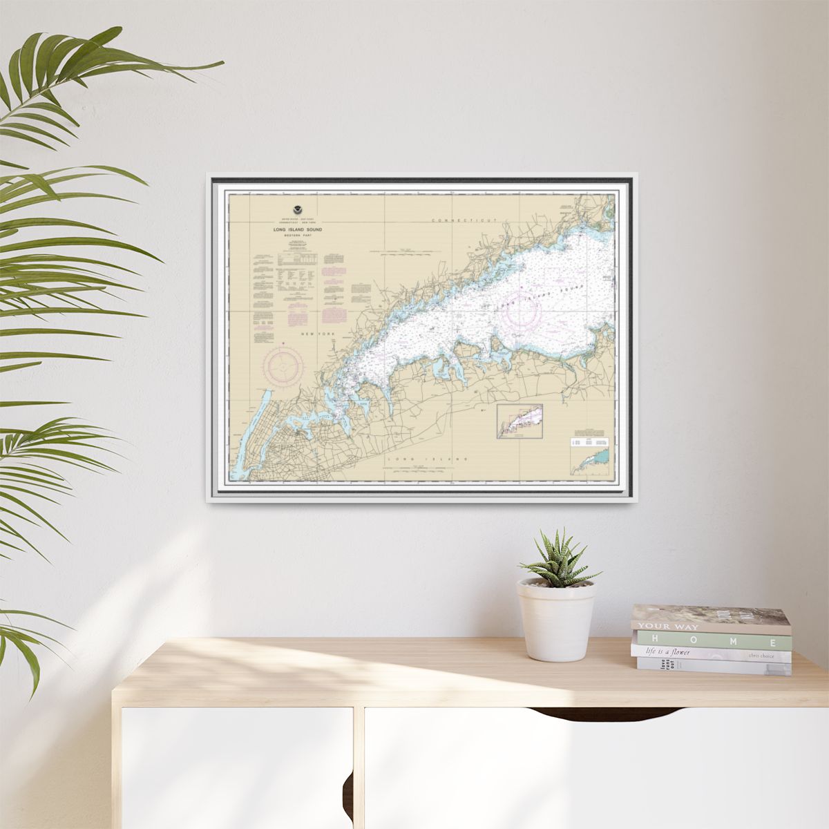 Chart 12363 Long Island Sound Western Part - NOAA Nautical Chart Floating Frame Canvas | 32" x 24" | 40" x 30" - White context-1