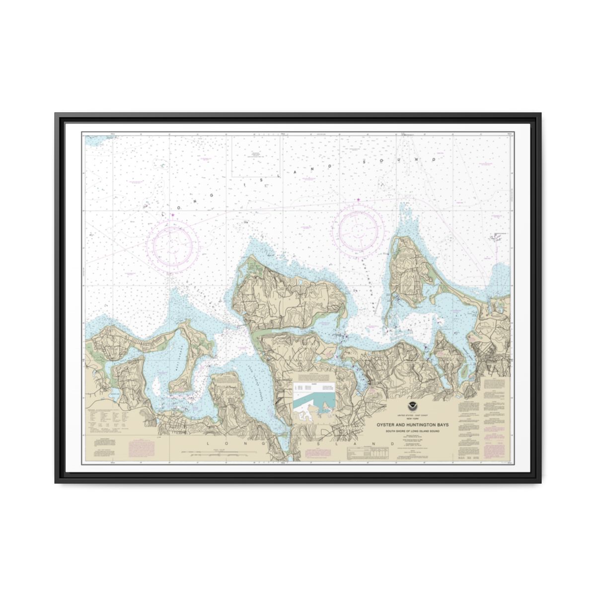 Chart 12365 South Shore of Long Island Sound Oyster and Huntington Bays - NOAA Nautical Chart Floating Frame Canvas | 32" x 24" | 40" x 30" - Black front