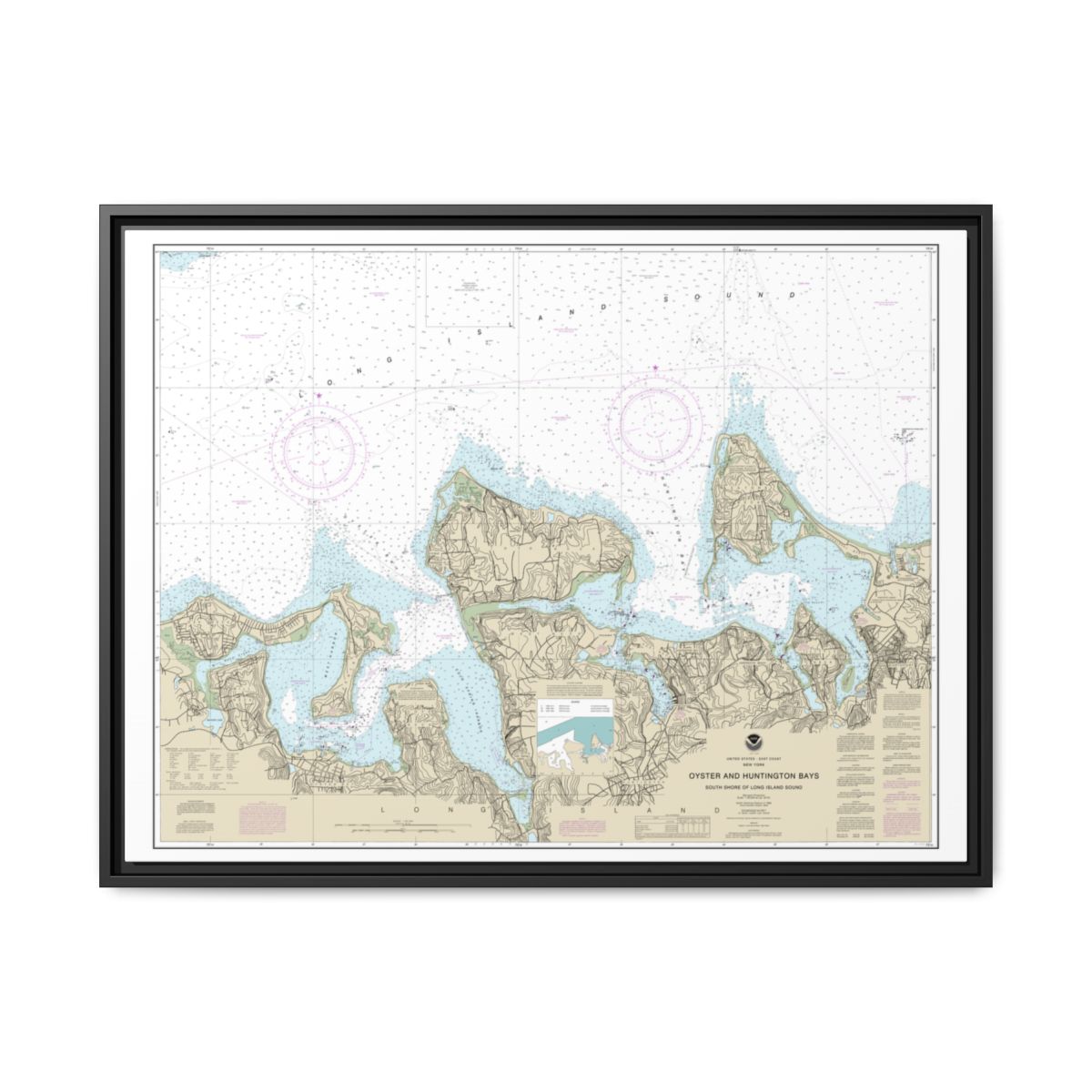 Chart 12365 South Shore of Long Island Sound Oyster and Huntington Bays - NOAA Nautical Chart Floating Frame Canvas | 32" x 24" | 40" x 30" - Black front