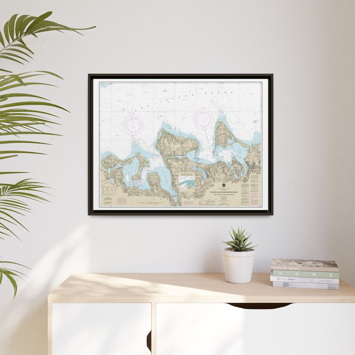 Chart 12365 South Shore of Long Island Sound Oyster and Huntington Bays - NOAA Nautical Chart Floating Frame Canvas | 32" x 24" | 40" x 30" - Espresso context-1