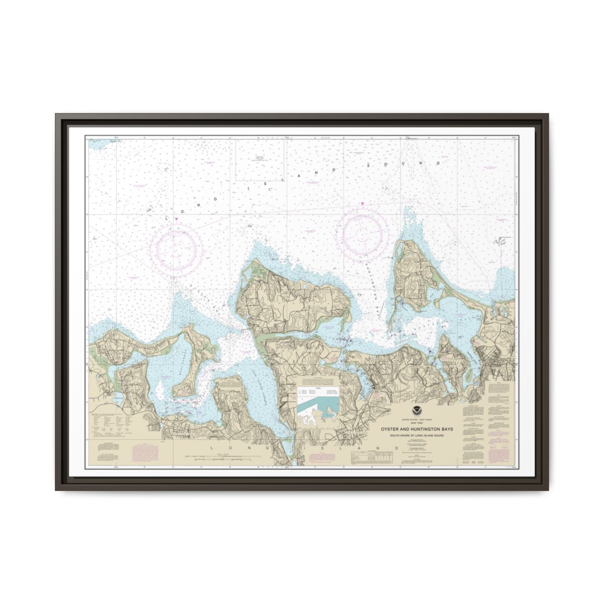Chart 12365 South Shore of Long Island Sound Oyster and Huntington Bays - NOAA Nautical Chart Floating Frame Canvas | 32" x 24" | 40" x 30" - Espresso front
