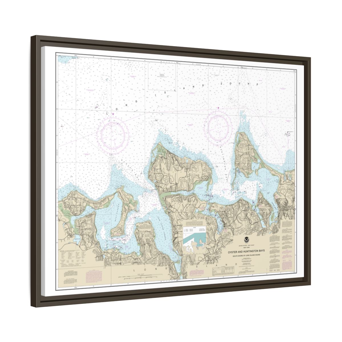 Chart 12365 South Shore of Long Island Sound Oyster and Huntington Bays - NOAA Nautical Chart Floating Frame Canvas | 32" x 24" | 40" x 30" - Espresso side