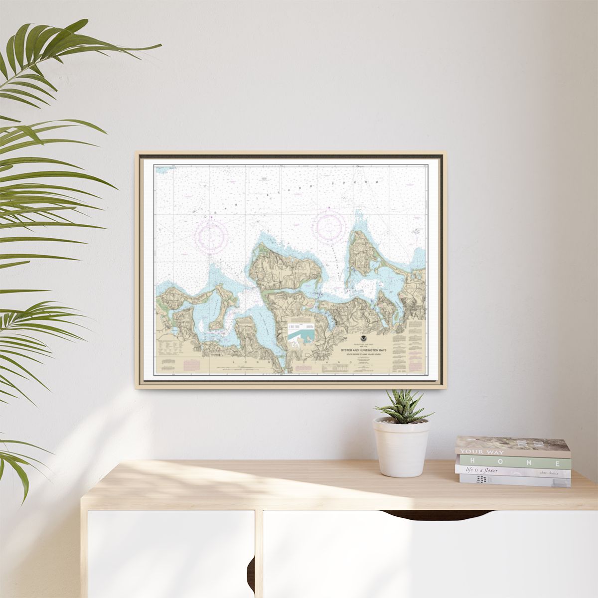 Chart 12365 South Shore of Long Island Sound Oyster and Huntington Bays - NOAA Nautical Chart Floating Frame Canvas | 32" x 24" | 40" x 30" - Natural context-1