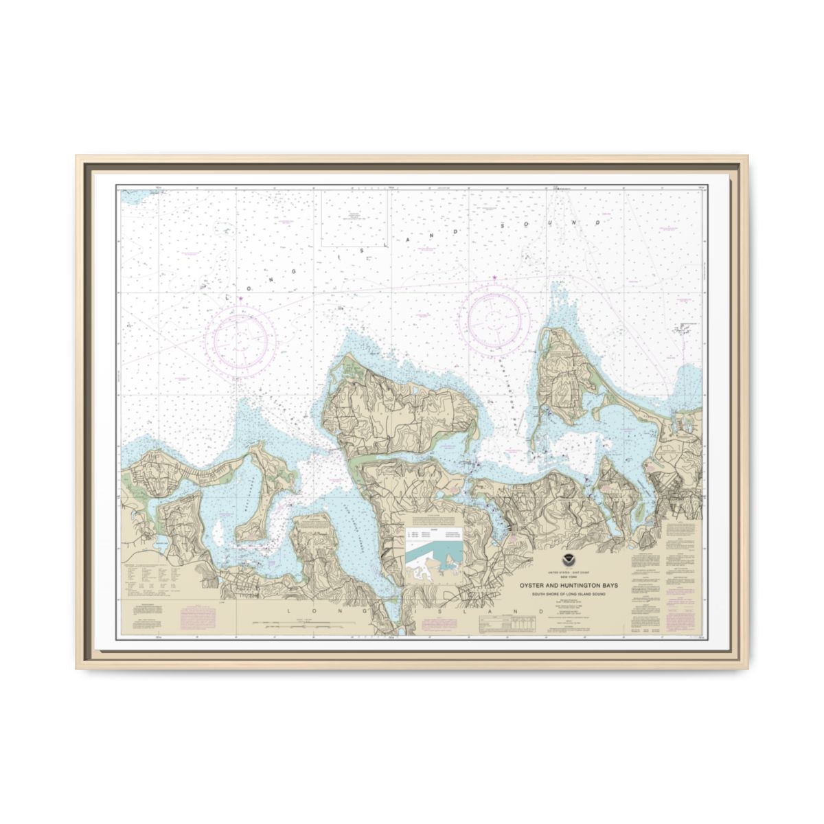 Chart 12365 South Shore of Long Island Sound Oyster and Huntington Bays - NOAA Nautical Chart Floating Frame Canvas | 32" x 24" | 40" x 30" - Natural front