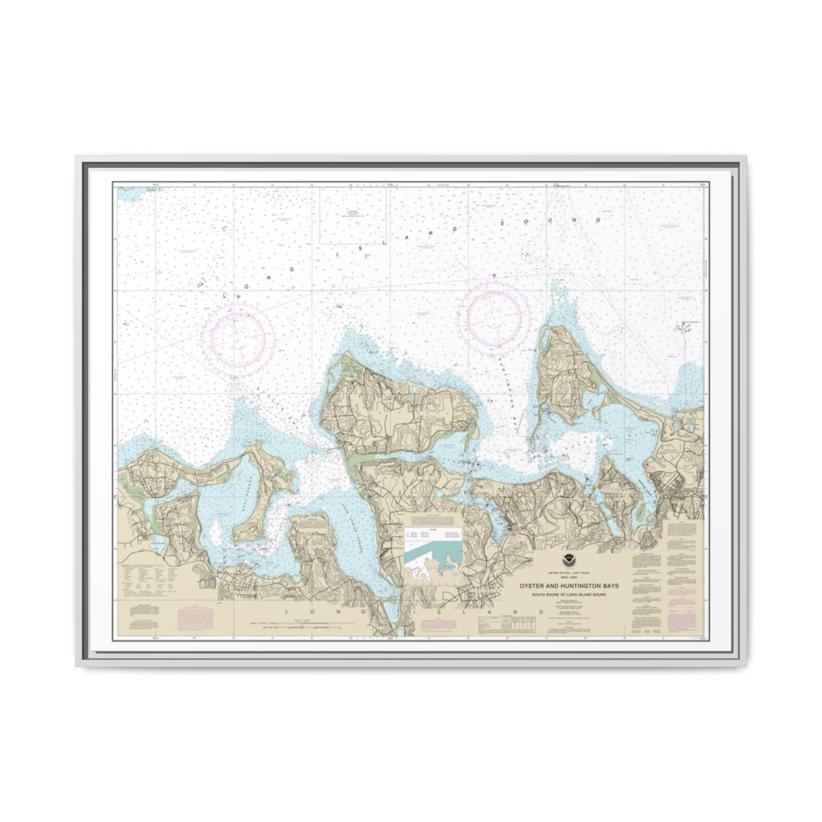 Chart 12365 South Shore of Long Island Sound Oyster and Huntington Bays - NOAA Nautical Chart Floating Frame Canvas | 32" x 24" | 40" x 30" - White front