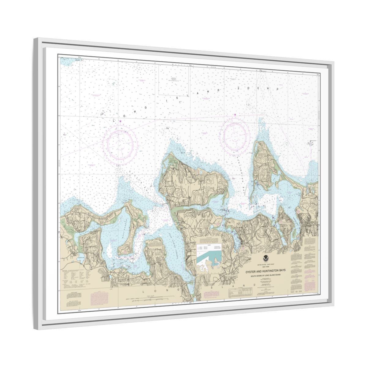 Chart 12365 South Shore of Long Island Sound Oyster and Huntington Bays - NOAA Nautical Chart Floating Frame Canvas | 32" x 24" | 40" x 30" - White side
