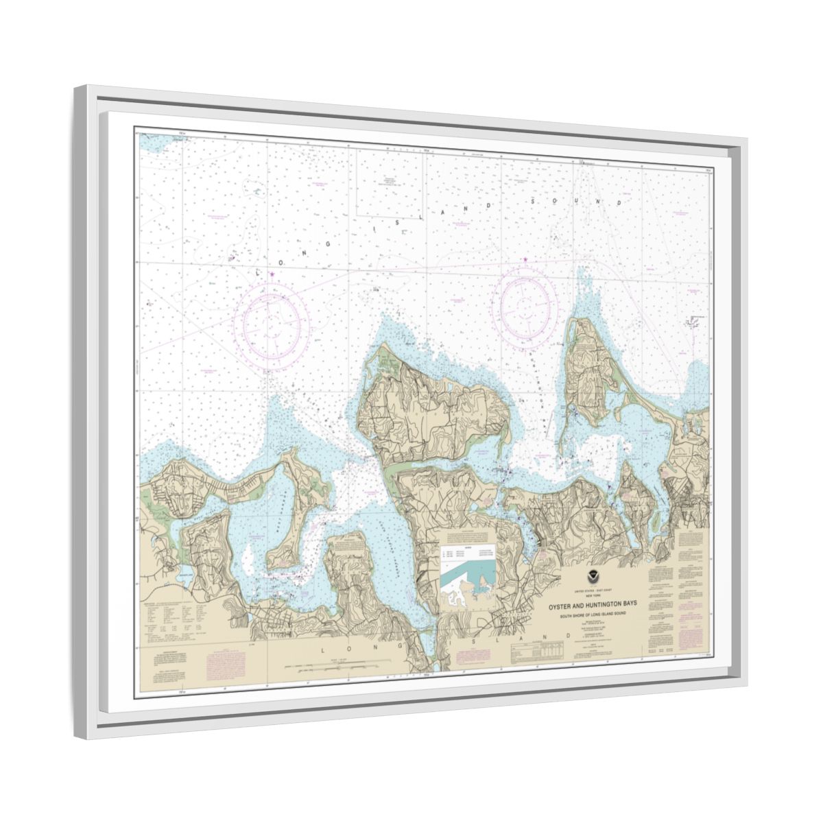 Chart 12365 South Shore of Long Island Sound Oyster and Huntington Bays - NOAA Nautical Chart Floating Frame Canvas | 32" x 24" | 40" x 30" - White side