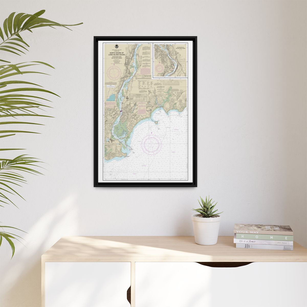 Chart 12370 North Shore of Long Island Sound Housatonic River and Milford Harbor - NOAA Nautical Chart Floating Frame Canvas | 20" x 30" | 24" x 36" | 32" x 48" - Black context-1