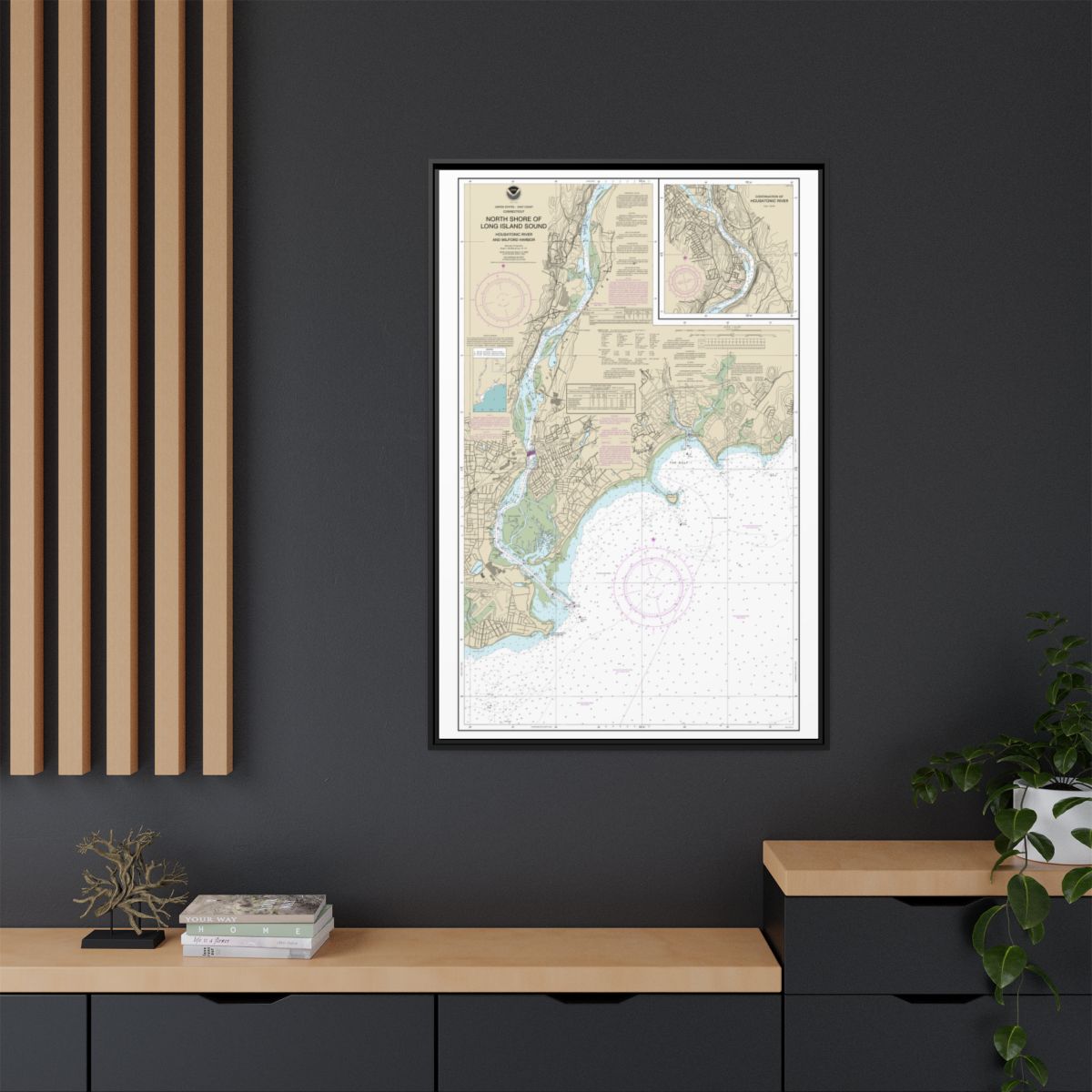 Chart 12370 North Shore of Long Island Sound Housatonic River and Milford Harbor - NOAA Nautical Chart Floating Frame Canvas | 20" x 30" | 24" x 36" | 32" x 48" - Black context-2