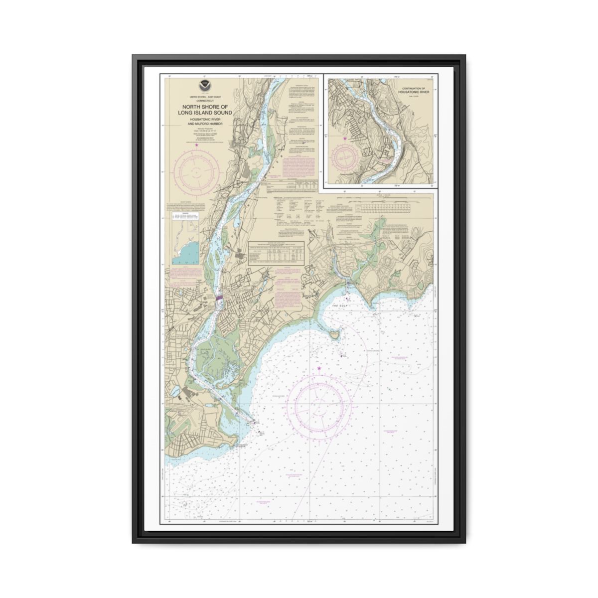 Chart 12370 North Shore of Long Island Sound Housatonic River and Milford Harbor - NOAA Nautical Chart Floating Frame Canvas | 20" x 30" | 24" x 36" | 32" x 48" - Black front