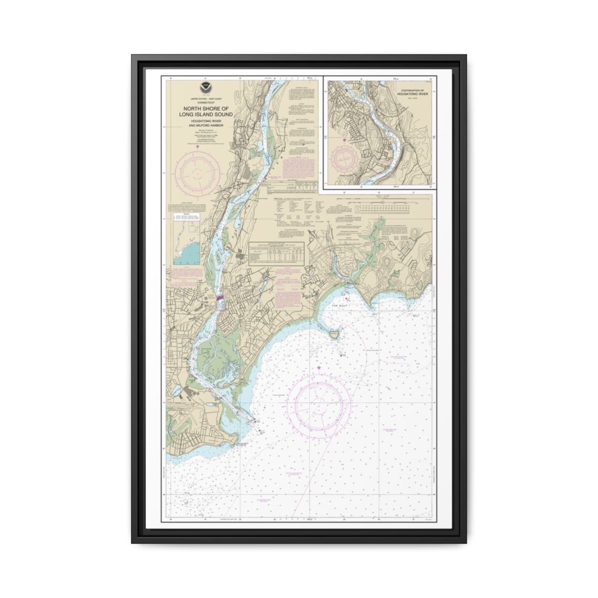 Chart 12370 North Shore of Long Island Sound Housatonic River and Milford Harbor - NOAA Nautical Chart Floating Frame Canvas | 20" x 30" | 24" x 36" | 32" x 48" - Black front