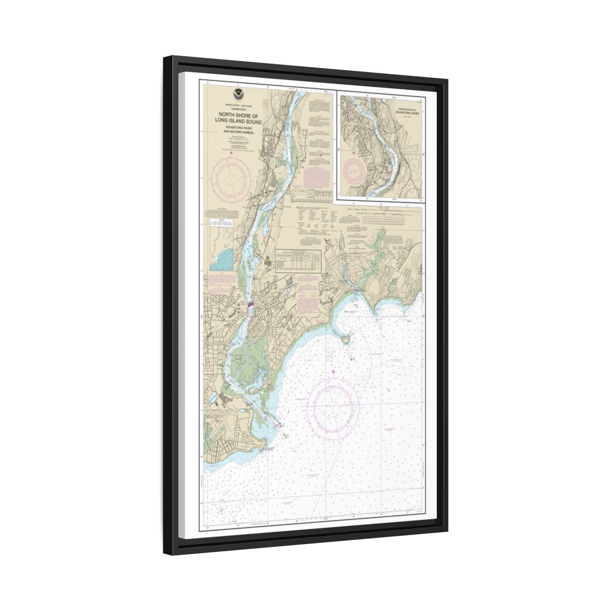 Chart 12370 North Shore of Long Island Sound Housatonic River and Milford Harbor - NOAA Nautical Chart Floating Frame Canvas | 20" x 30" | 24" x 36" | 32" x 48" - Black side