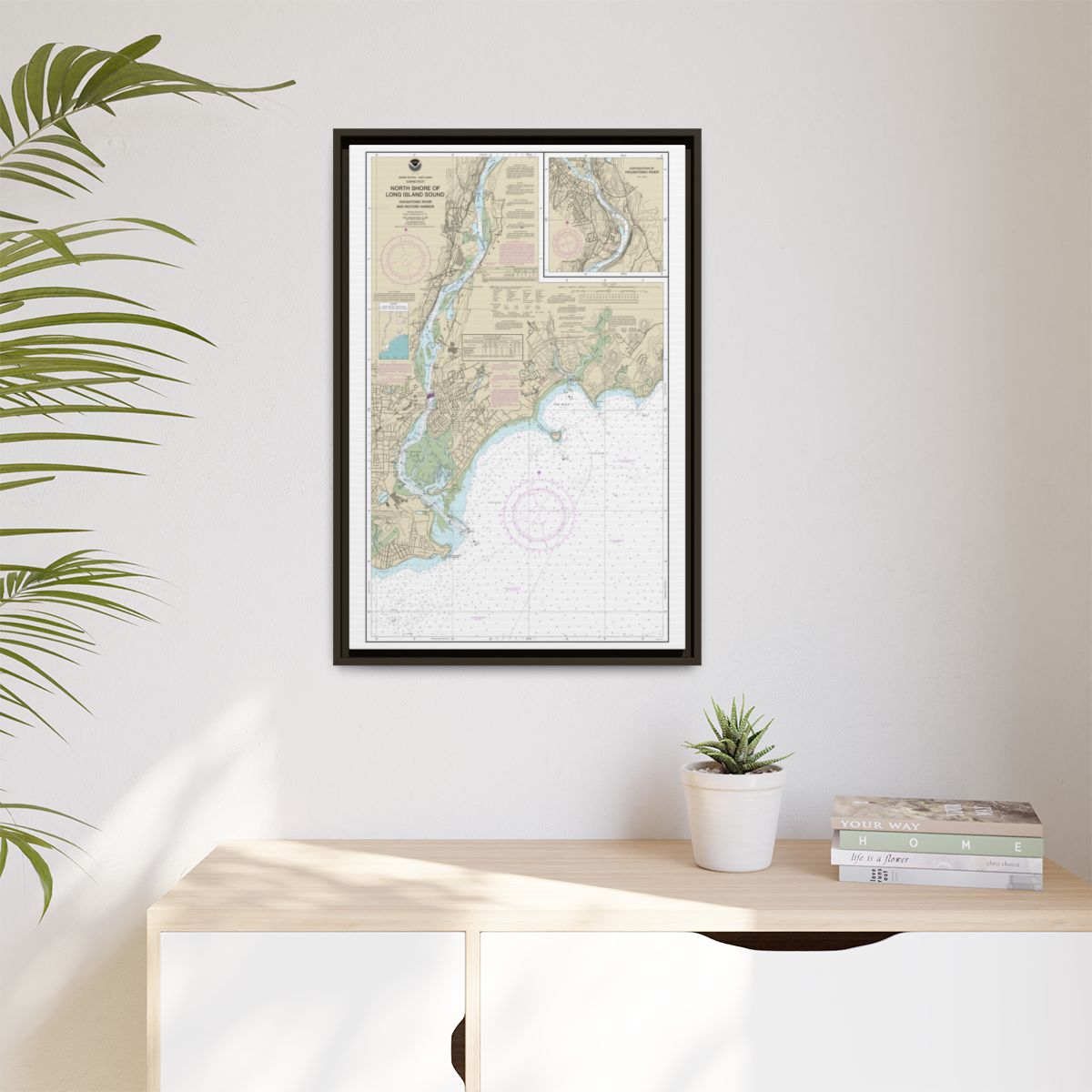 Chart 12370 North Shore of Long Island Sound Housatonic River and Milford Harbor - NOAA Nautical Chart Floating Frame Canvas | 20" x 30" | 24" x 36" | 32" x 48" - Espresso context-1