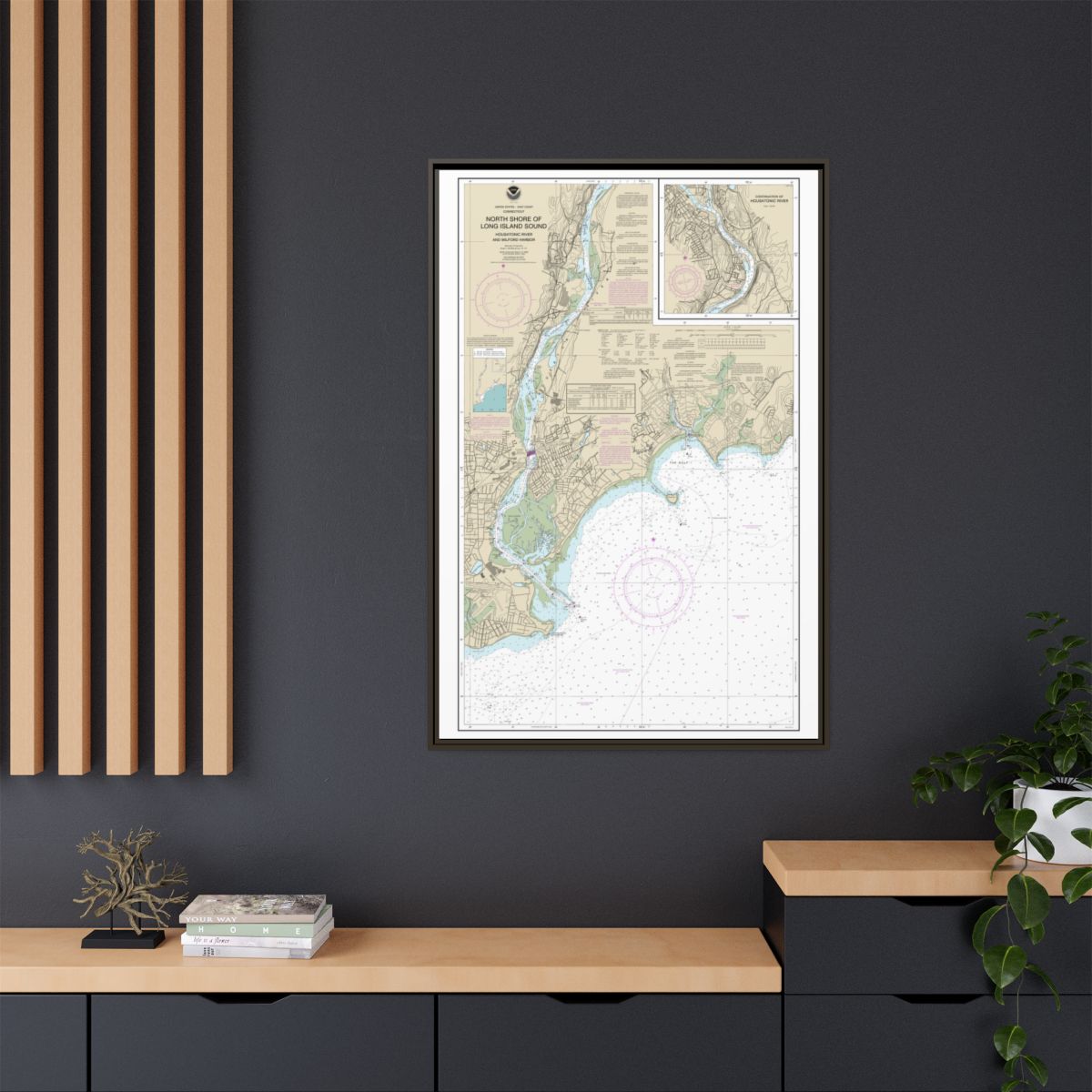 Chart 12370 North Shore of Long Island Sound Housatonic River and Milford Harbor - NOAA Nautical Chart Floating Frame Canvas | 20" x 30" | 24" x 36" | 32" x 48" - Espresso context-2