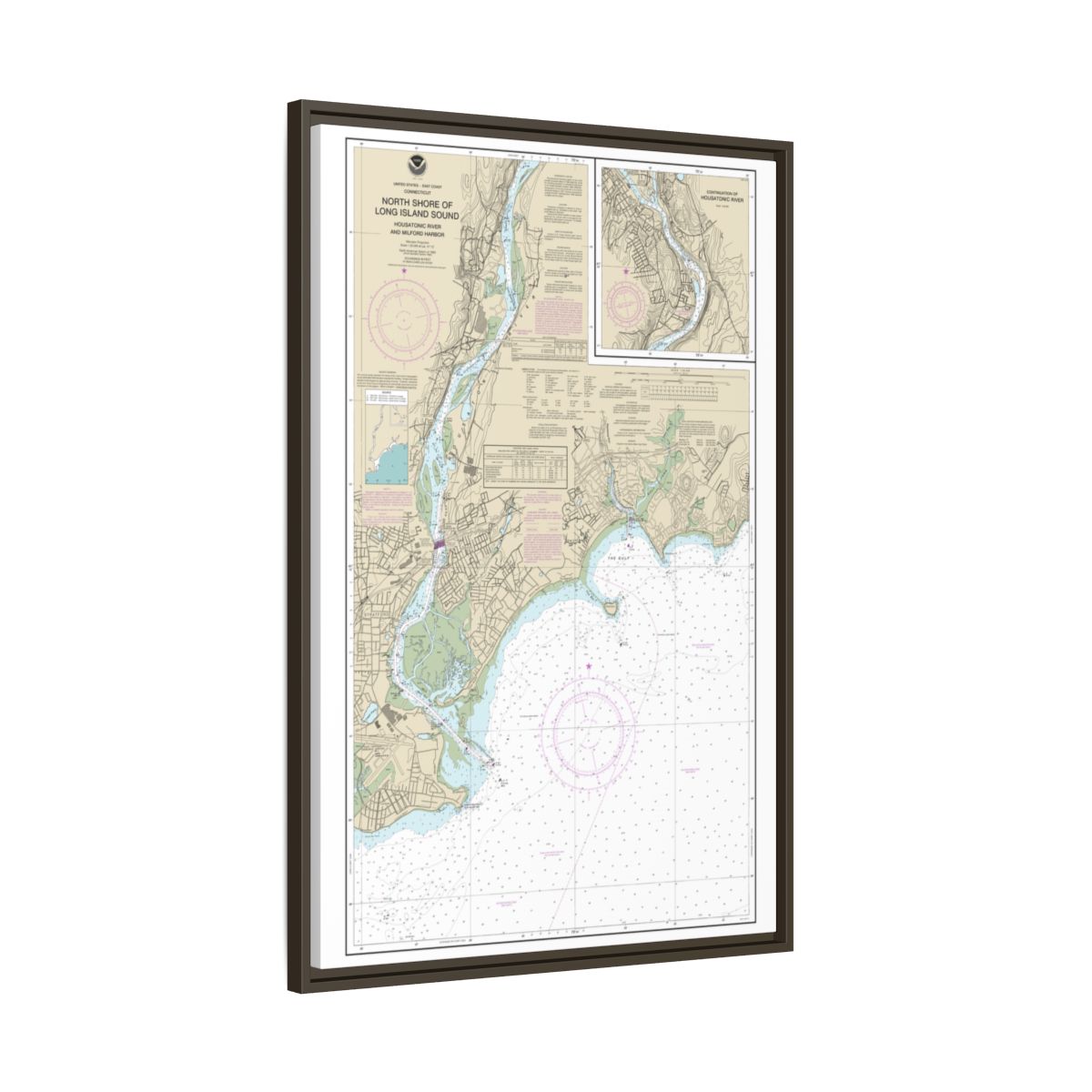 Chart 12370 North Shore of Long Island Sound Housatonic River and Milford Harbor - NOAA Nautical Chart Floating Frame Canvas | 20" x 30" | 24" x 36" | 32" x 48" - Espresso side